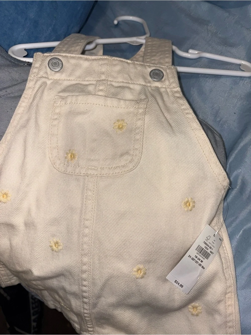 Old Navy Cream Overalls with Yellow Flower Accents